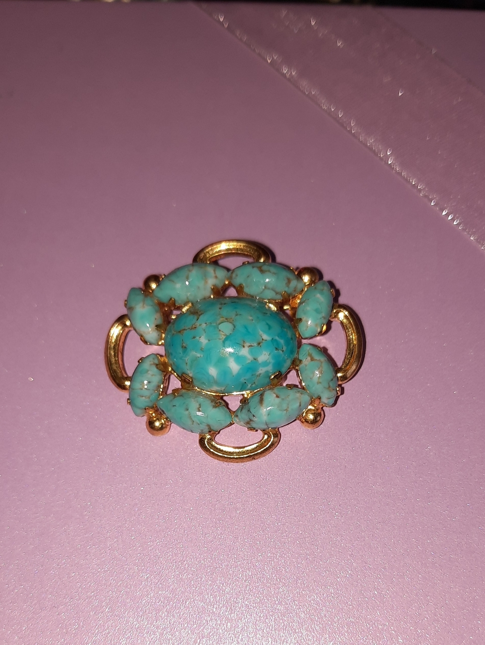 Gold-Tone Faux Turquoise Stone Brooch